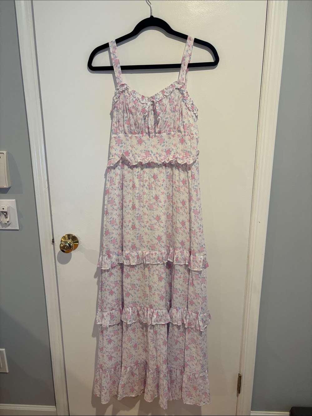 Altar'd State Pink Floral Ruffle Maxi Dress